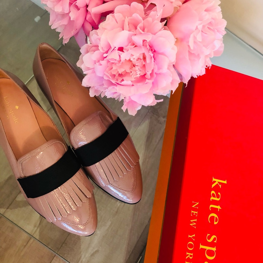 Brand new Kate Spade Rose Quartz Patent Loafers.